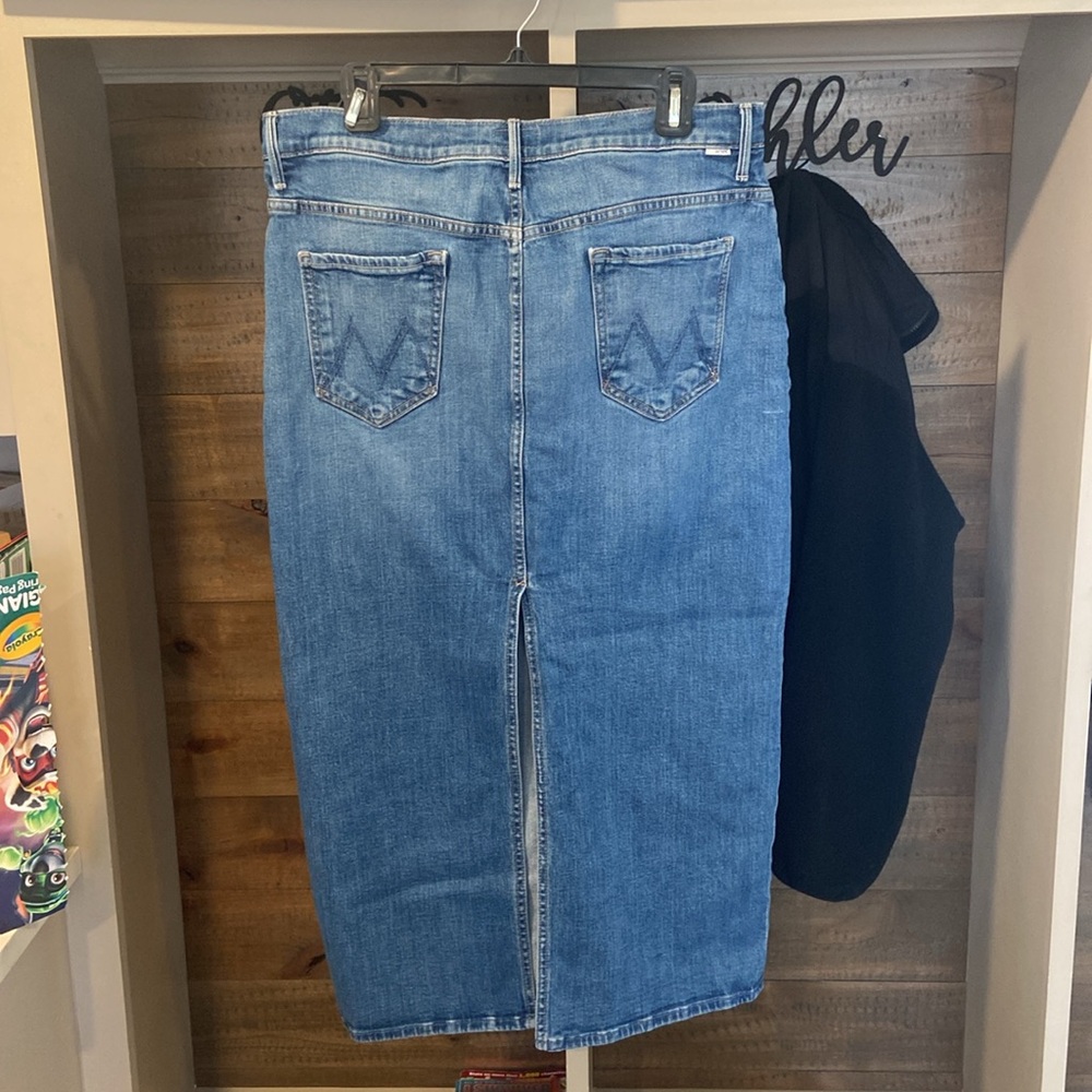 MOTHER midi denim skirt in Light Blue Denim - Picture 2 of 8